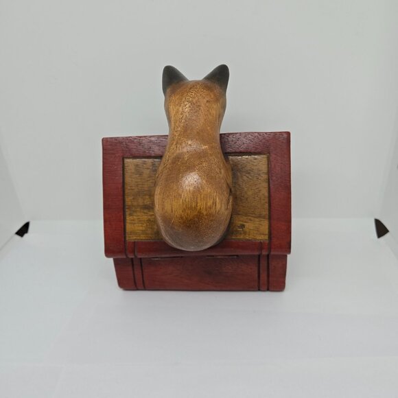 Hand Painted / Stained Wooden Cat / Kitten on a Book Trinket Box - Picture 9 of 10